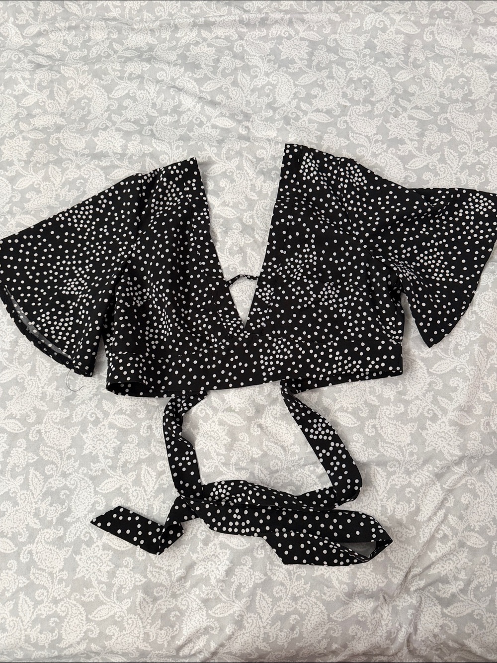 SHEIN Black & White Polka Dot Tie-Back Crop Top